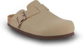 Women's Suede Clogs Slip-On Buckle Slides - Cork Footbed Comfort EMMA