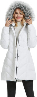 Women's Long Winter Parka Coat with Faux Fur Hood - Warm Fit