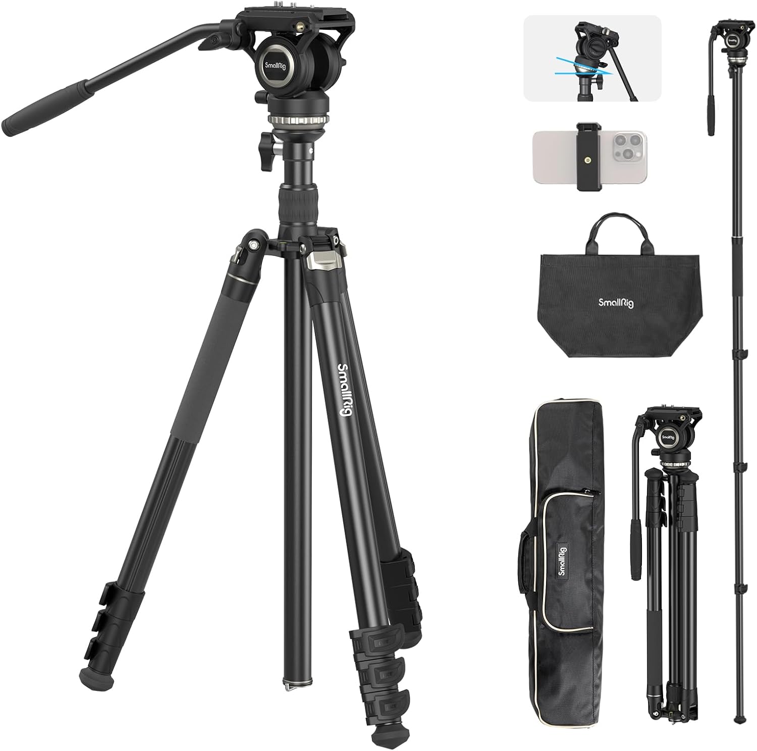 SmallRig CT210 Video Tripod: Portable 75in Camera Tripod