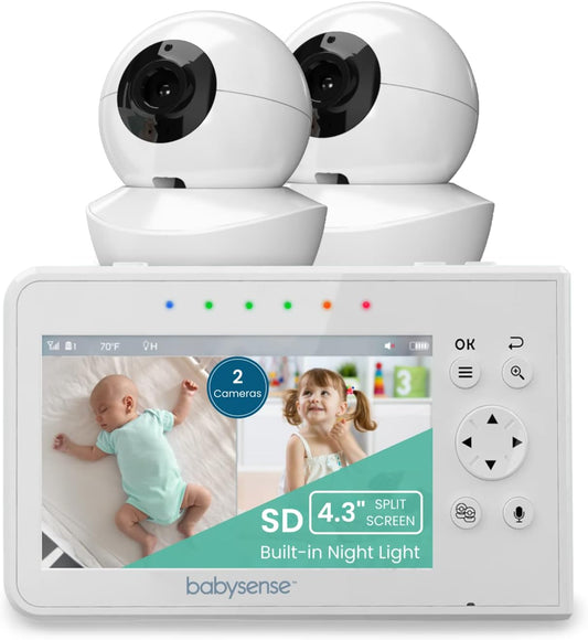Babysense Dual Camera Baby Monitor: Split Screen, Portable, Night Vision, Lullabies