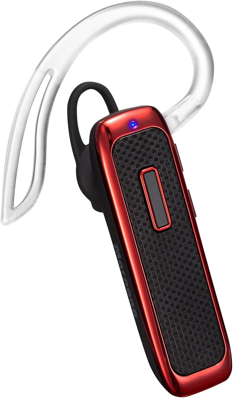 18hr Playtime Bluetooth Headset - Noise Canceling Mic - Hands-Free for iPhone Samsung - Red