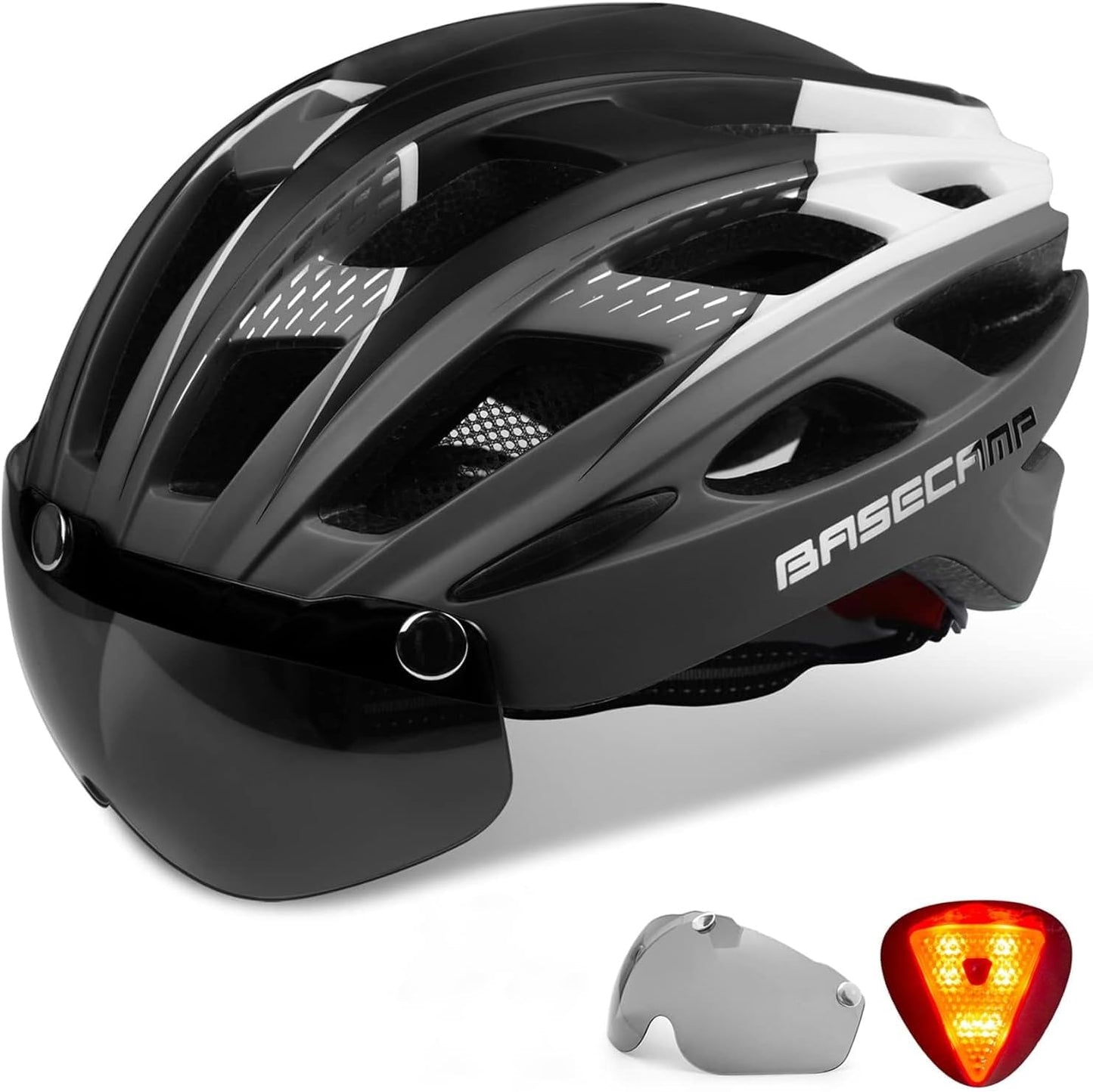 Basecamp Bicycle Helmet with Rear Light & Magnetic Goggles - Lightweight Safety Upgrade