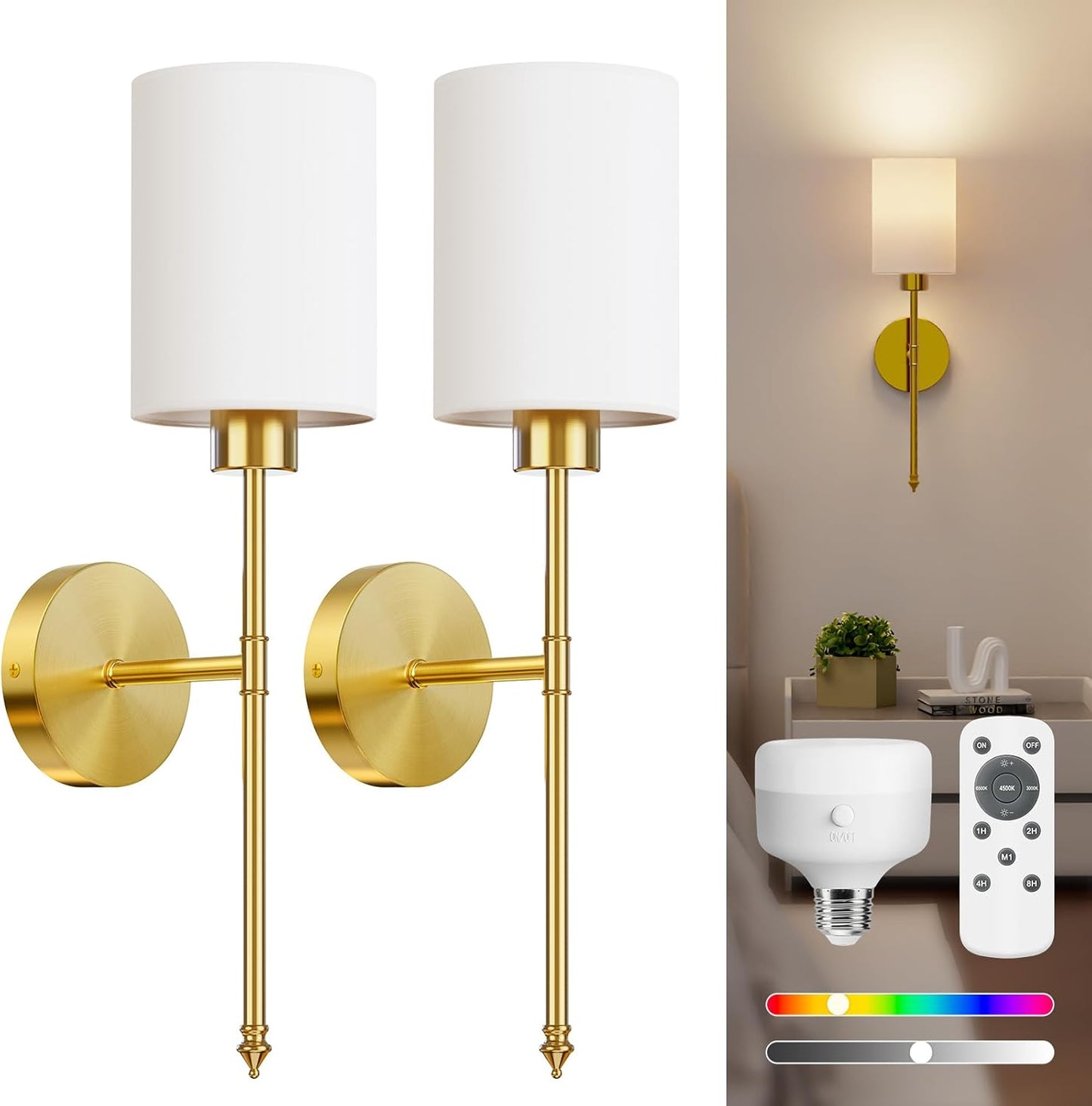 NIORSUN Battery Operated Wall Sconce Set of 2 for Any Room
