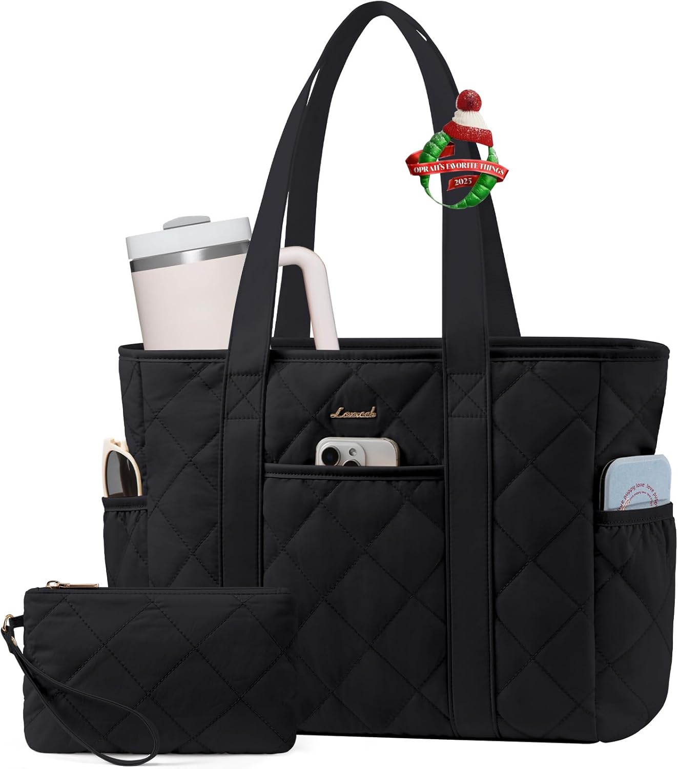 LOVEVOOK Puffer Tote Bag for Women with Cup Holder and Zip