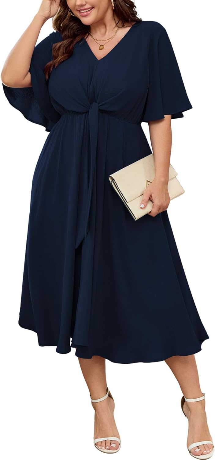 SCOMCHIC Plus Size Midi Dresses for Wedding Guests and More