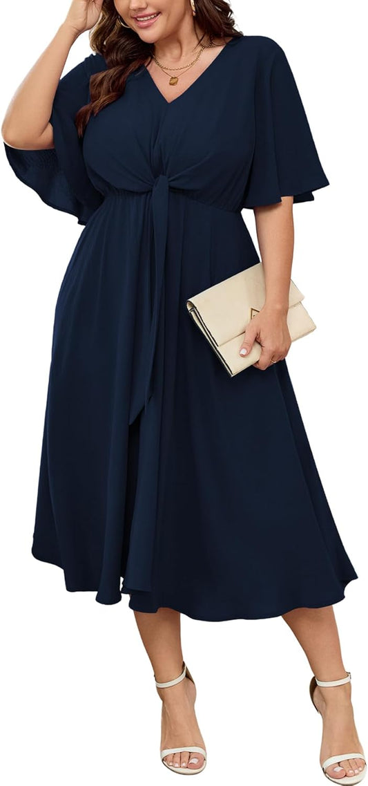 SCOMCHIC Plus Size Midi Dresses for Wedding Guests and More