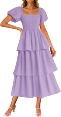 ZESICA Women's 2025 Summer Boho Midi Dress - Flowy Tiered Beach Dress