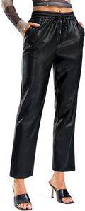 Faux Leather Pants High Waisted Straight Leg Cropped