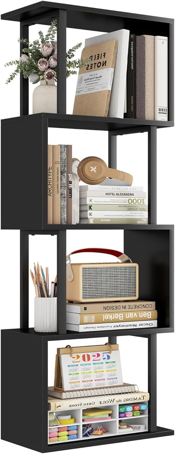 Gadroad 4-Tier Bookshelf: Modern S-Shaped Storage Solution