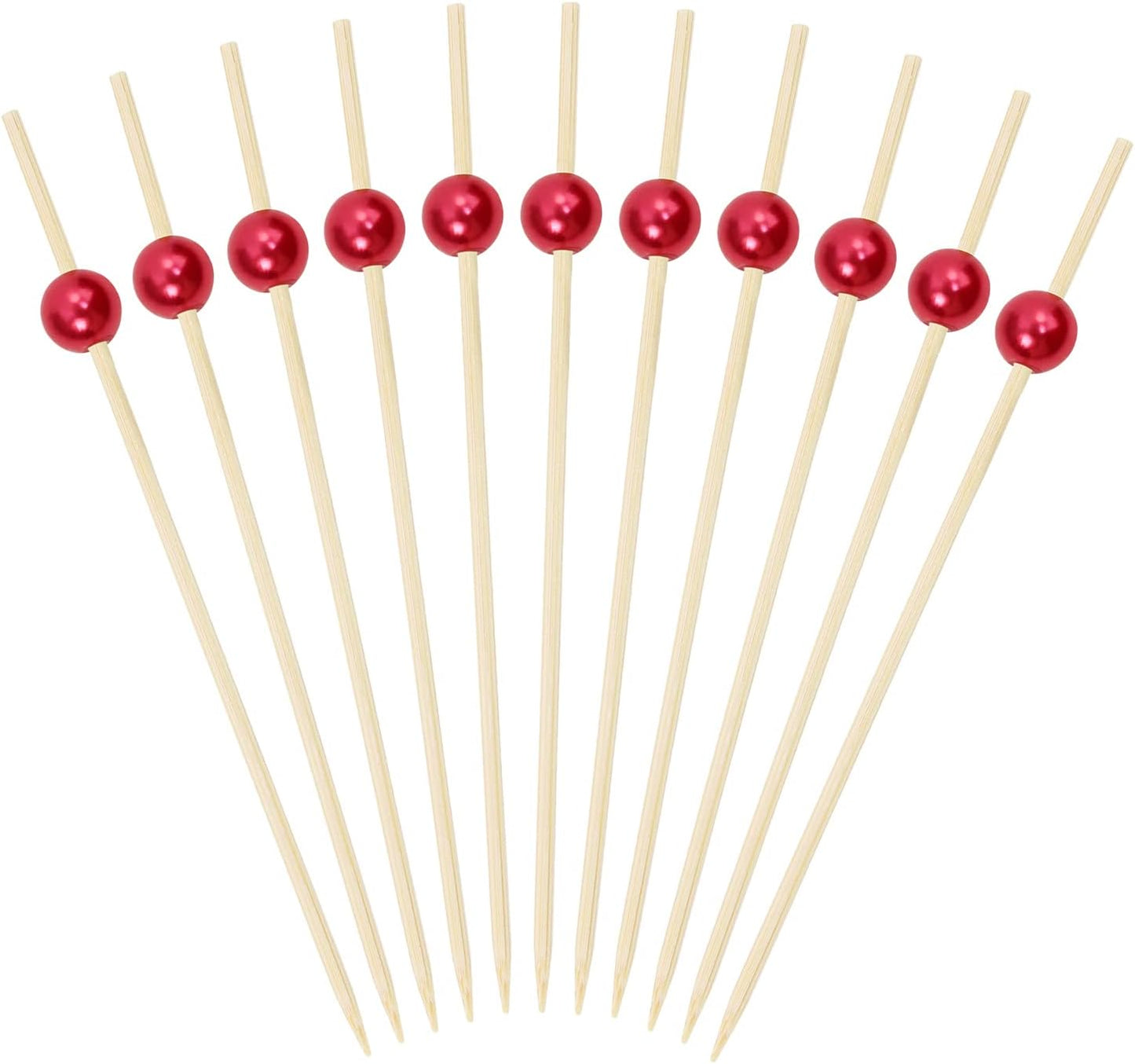 20pcs Red Pearl Cocktail Picks - Bamboo Stir Sticks