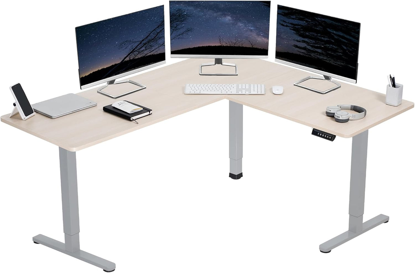 VIVO Electric Corner L-Shaped Standing Desk with Memory Height