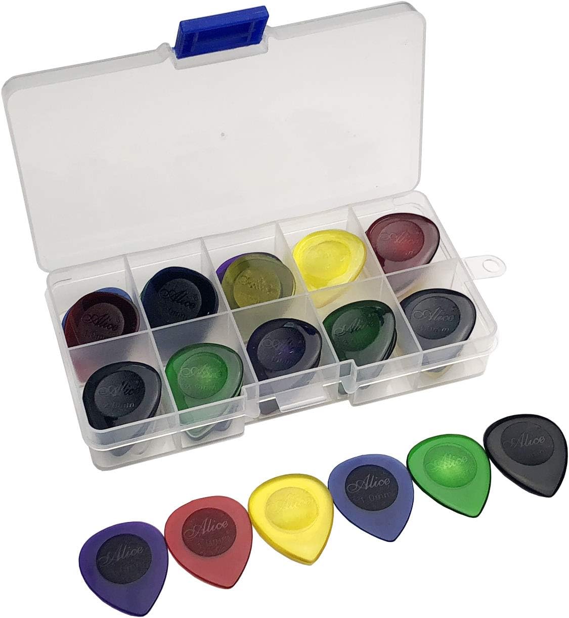 Alice 30pcs Durable Clear Large Bass Guitar Picks with Storage Box