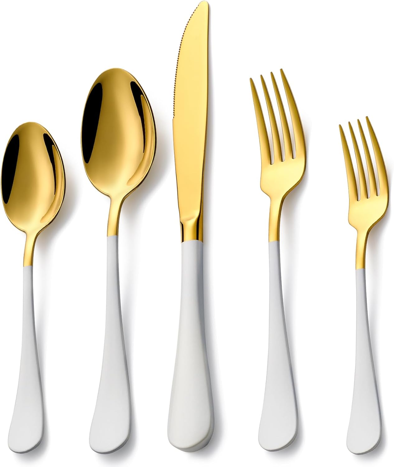 20 Piece Gold and White Flatware Set for 4 - Stylish and Durable
