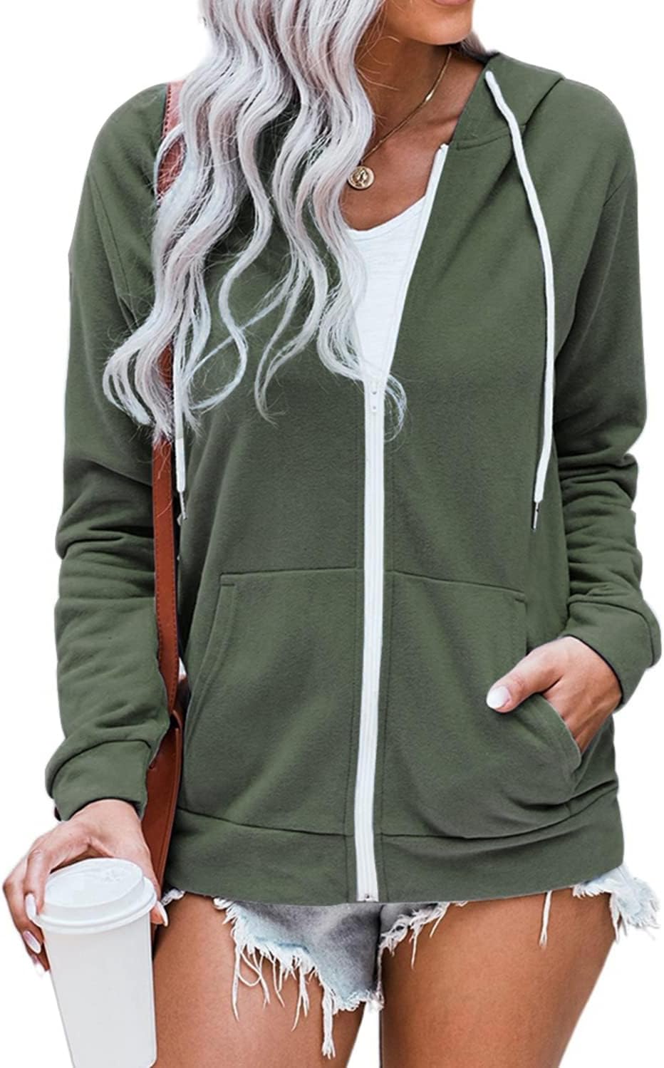 WROLEM Women Casual Full Zip Up Hoodie for Comfy Style