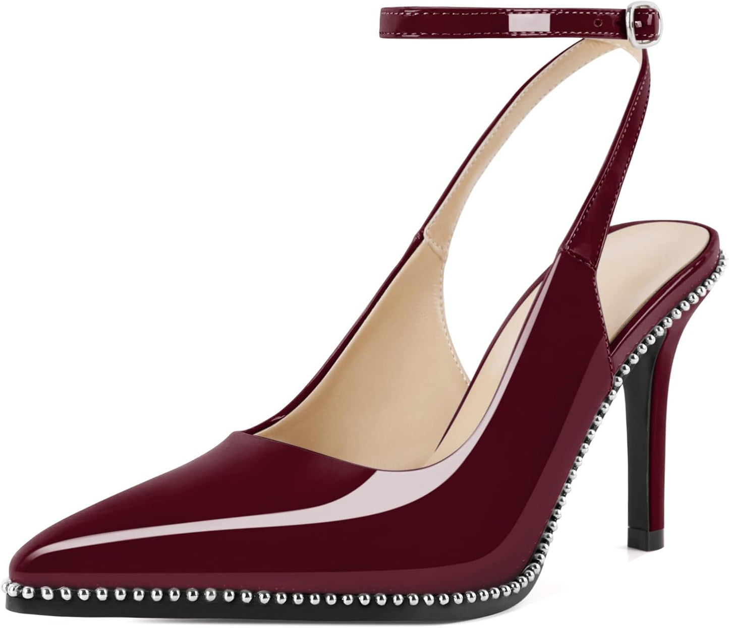 Slingback Heels for Women: Burgundy Ankle Strap Stilettos