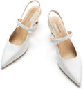 Women's Slingback Flats & Heels - Pointed Toe Leather Slingbacks