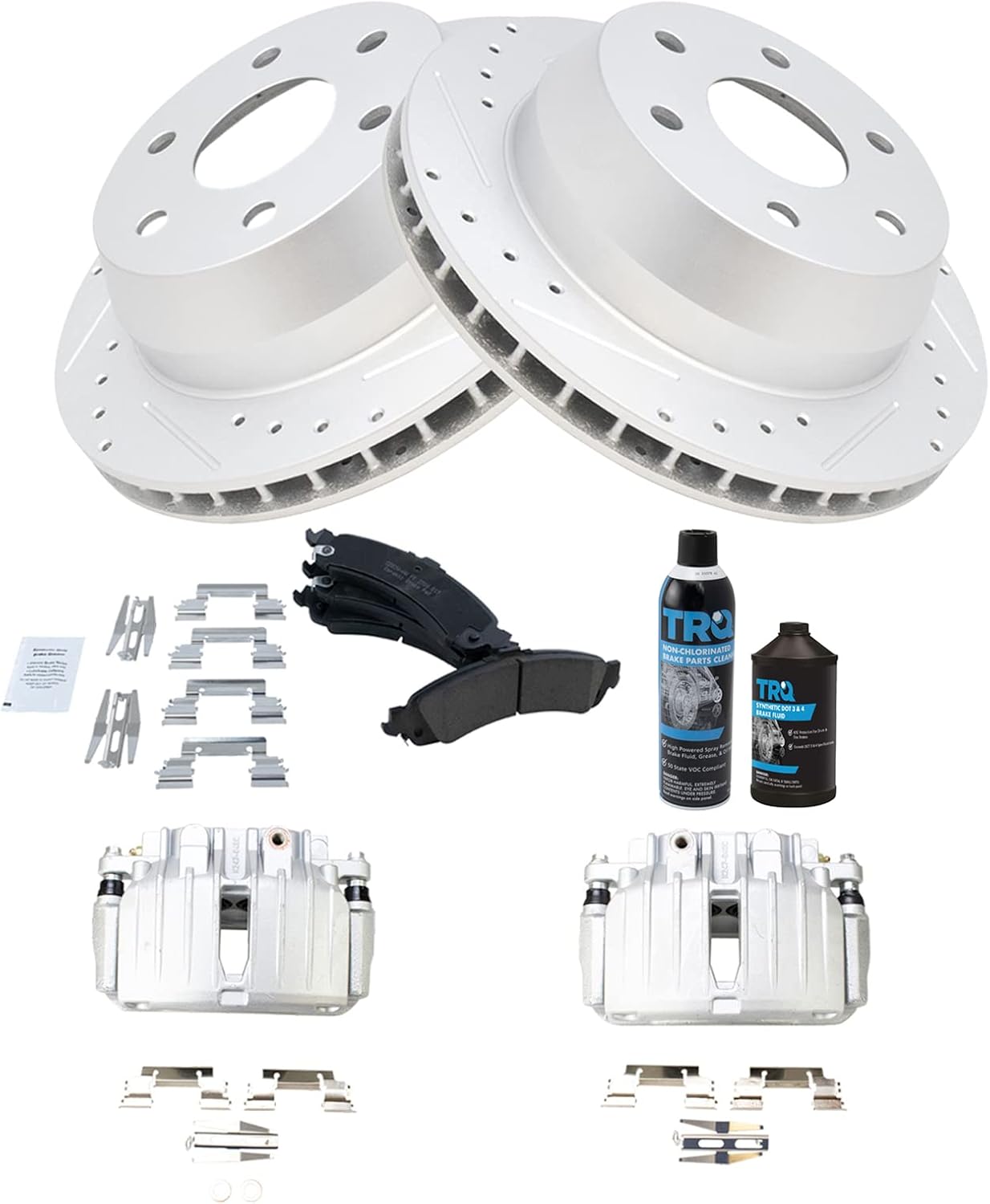 TRQ Rear Ceramic Pad Coated Rotor & Calipers Kit for SUVs
