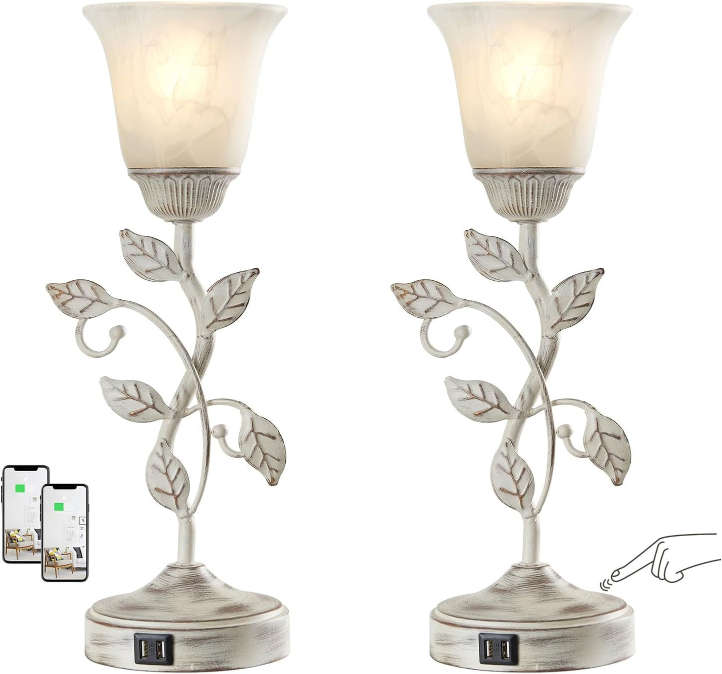 Rustic Touch Table Lamps Set of 2 with USB Ports for Bedroom