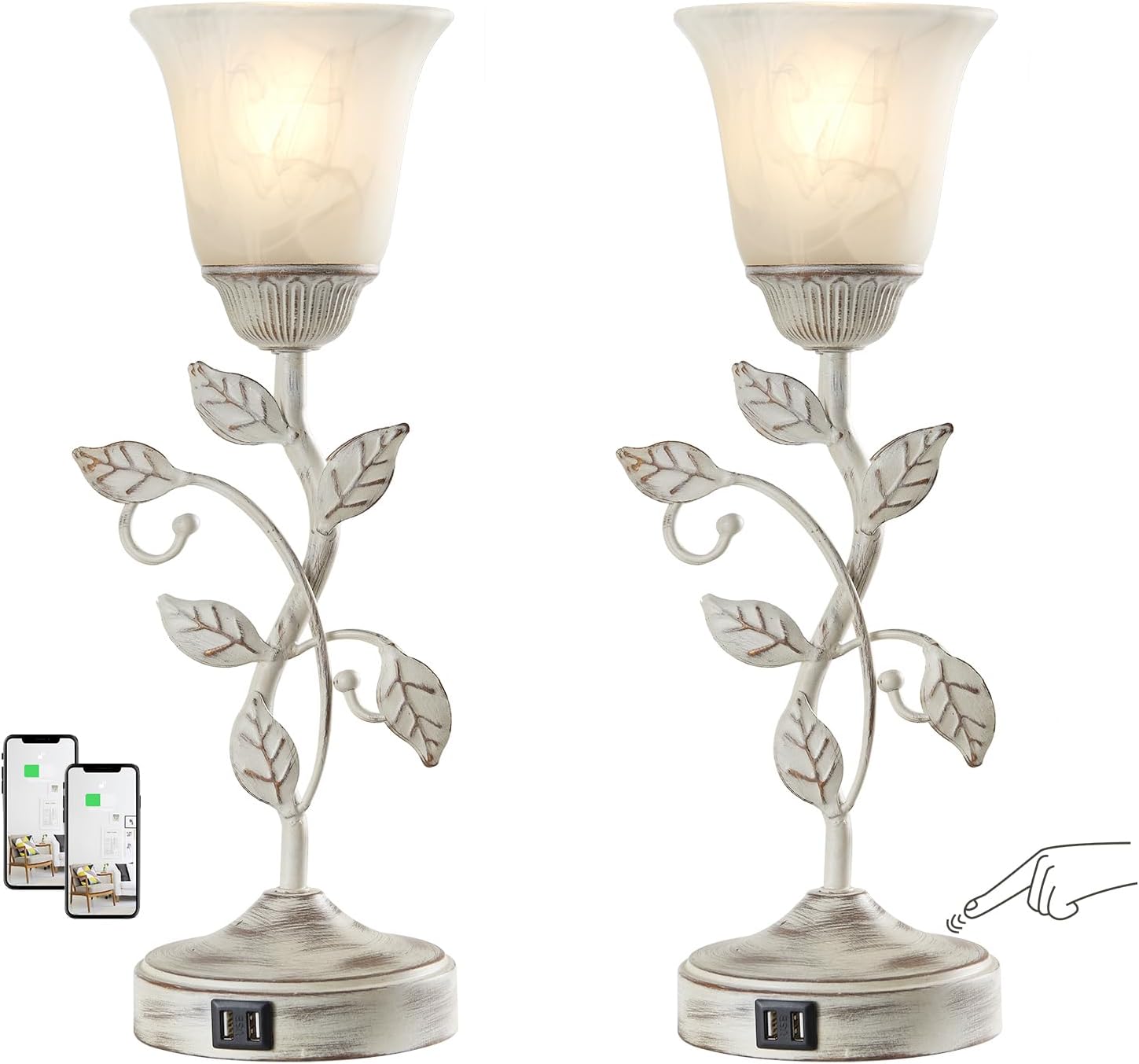 Rustic Touch Table Lamps Set of 2 with USB Ports for Bedroom