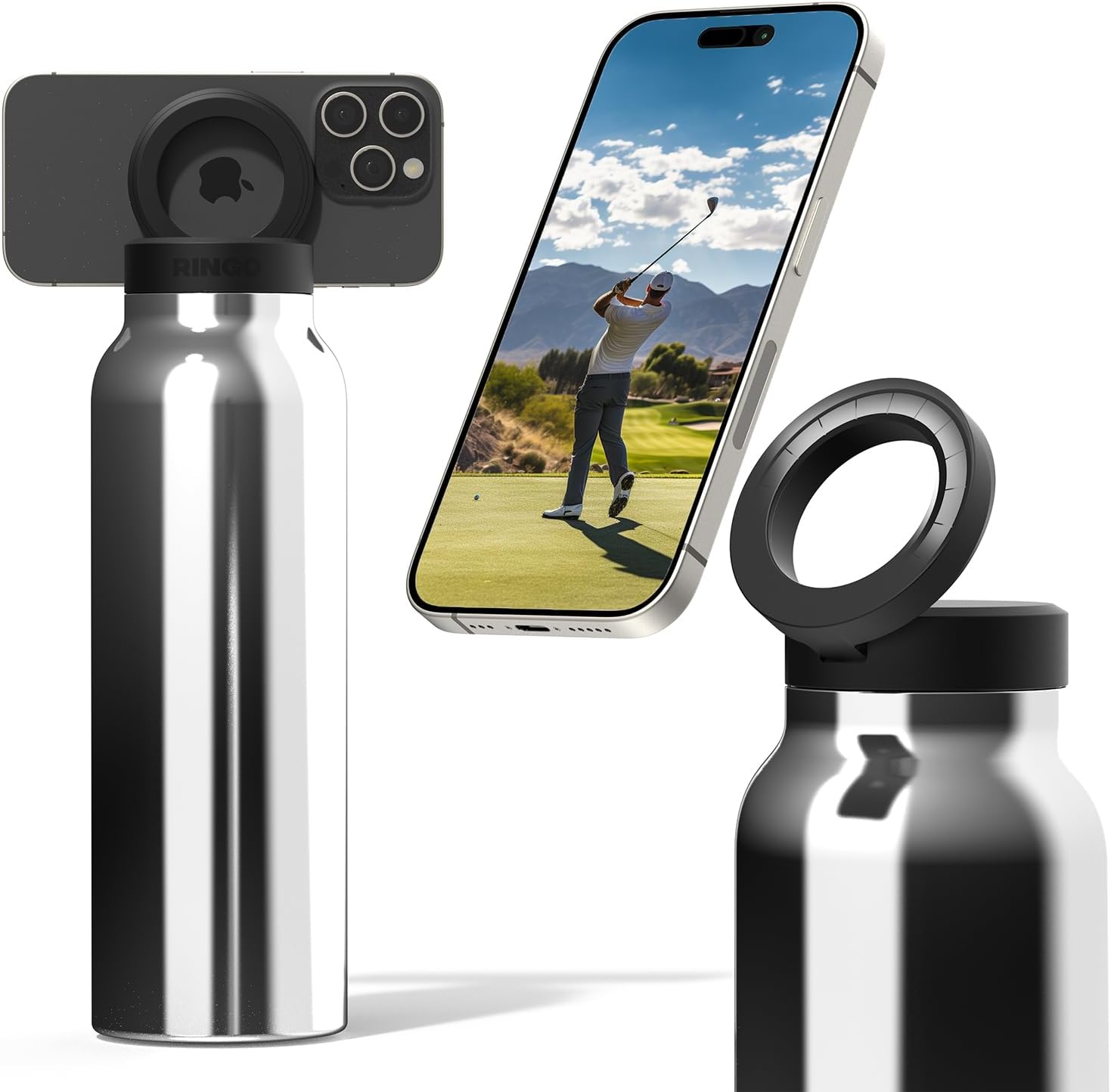 Ringo Insulated Water Bottle with Magnetic Phone Holder 32oz