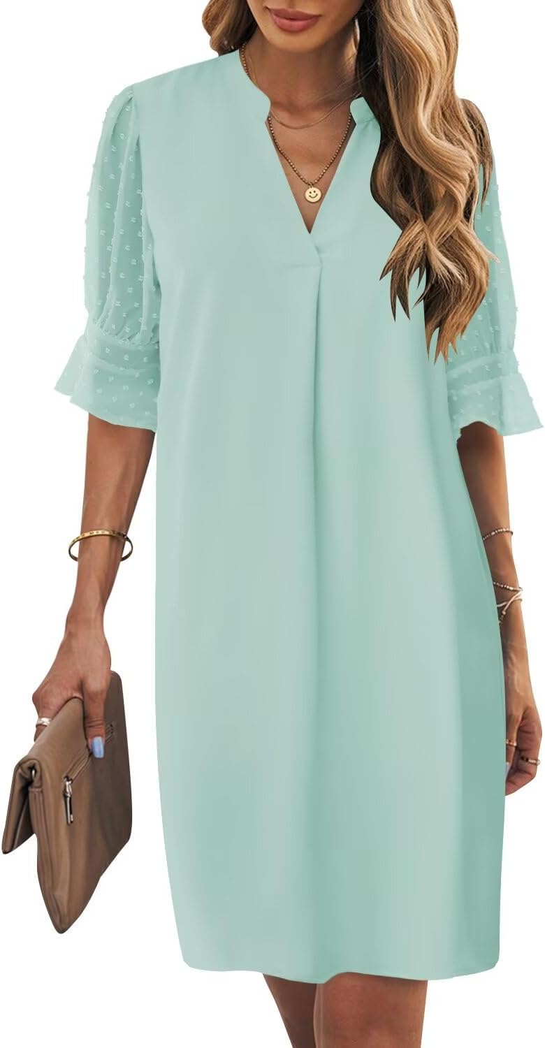 Wkior Shift Dress for Women V Neck Short Sleeves Casual Wear