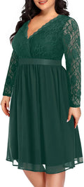Pinup Fashion Plus Size Lace Chiffon Wrap V Neck Midi Dress See