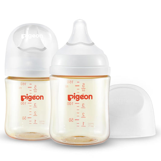 Pigeon PPSU Wide Neck Baby Bottles - Anti-Colic, Natural Feel, Easy Clean - 5.4 Oz (2 Pack)