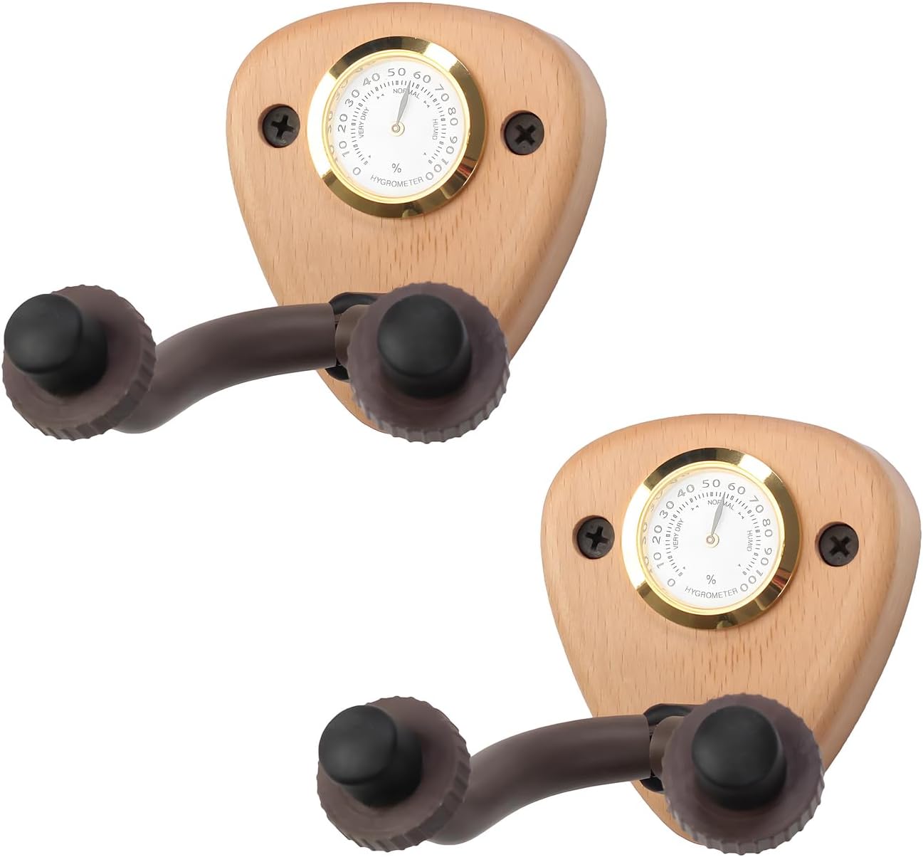Wood Guitar Wall Hanger 2 Pack - Hygrometer Included!