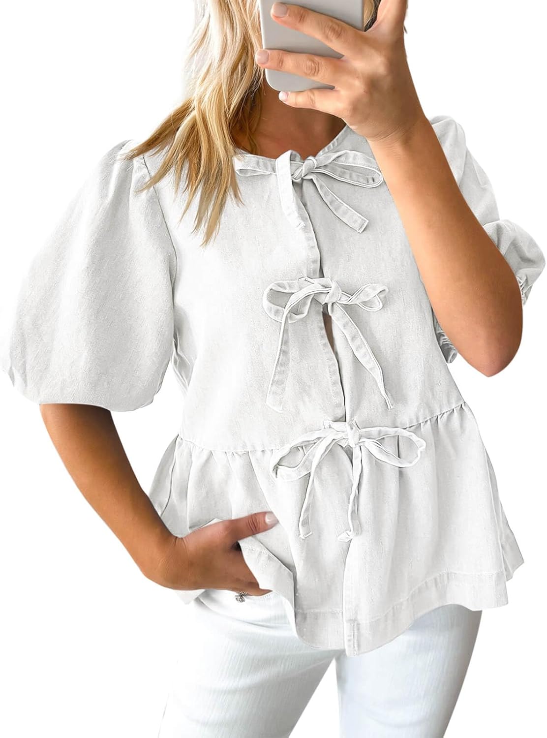 Womens Denim Tie Front Tops for Casual Summer Style