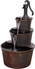 Alpine Corporation 40in Tall Rustic Barrel Water Fountain for Outdoors