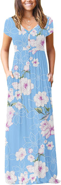GRECERELLE Womens Long Maxi Dress V Neck Button Pockets - Casual