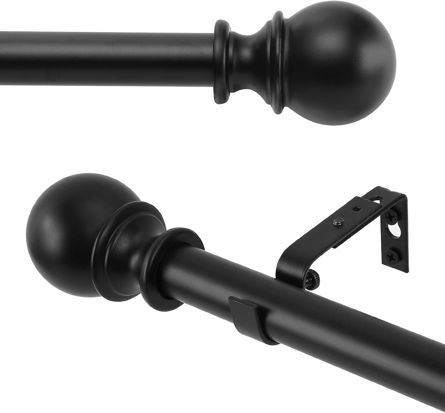 Adjustable Black Curtain Rod Set - 1 Inch Diameter