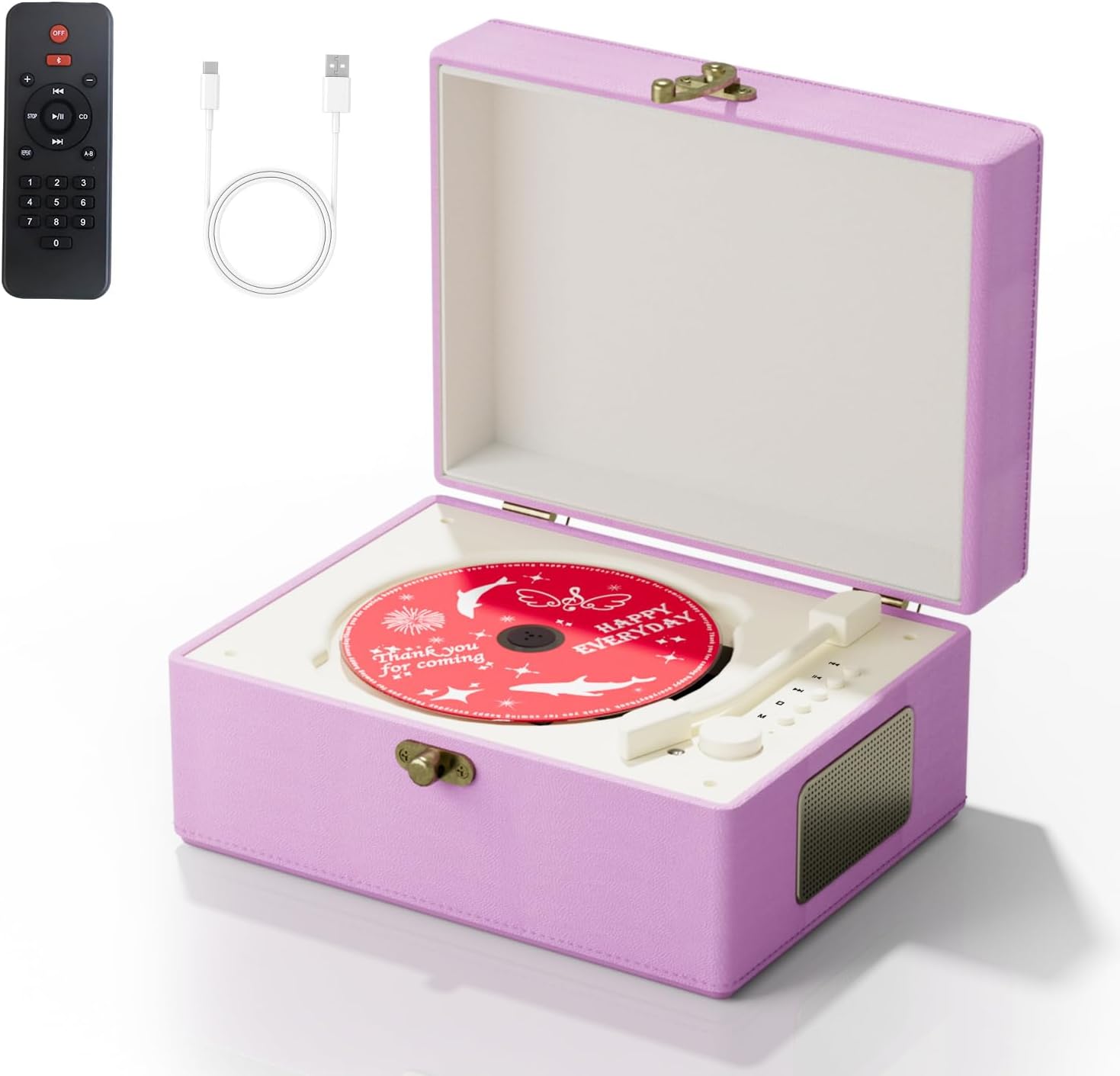 Rechargeable Leather CD Player with Speakers for Music Lovers