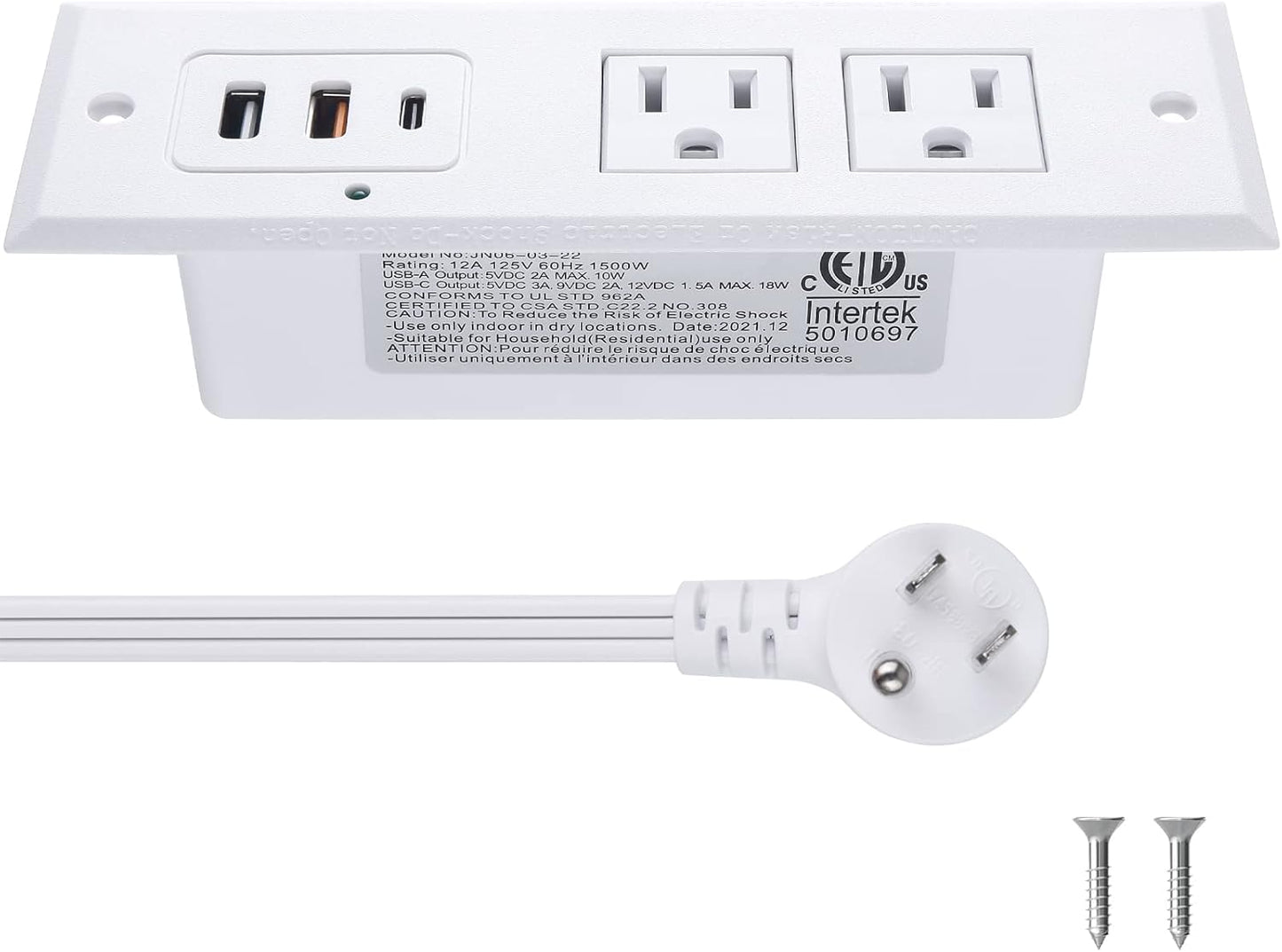 CCCEI Recessed Power Strip with Fast Charging USB Ports for Desks
