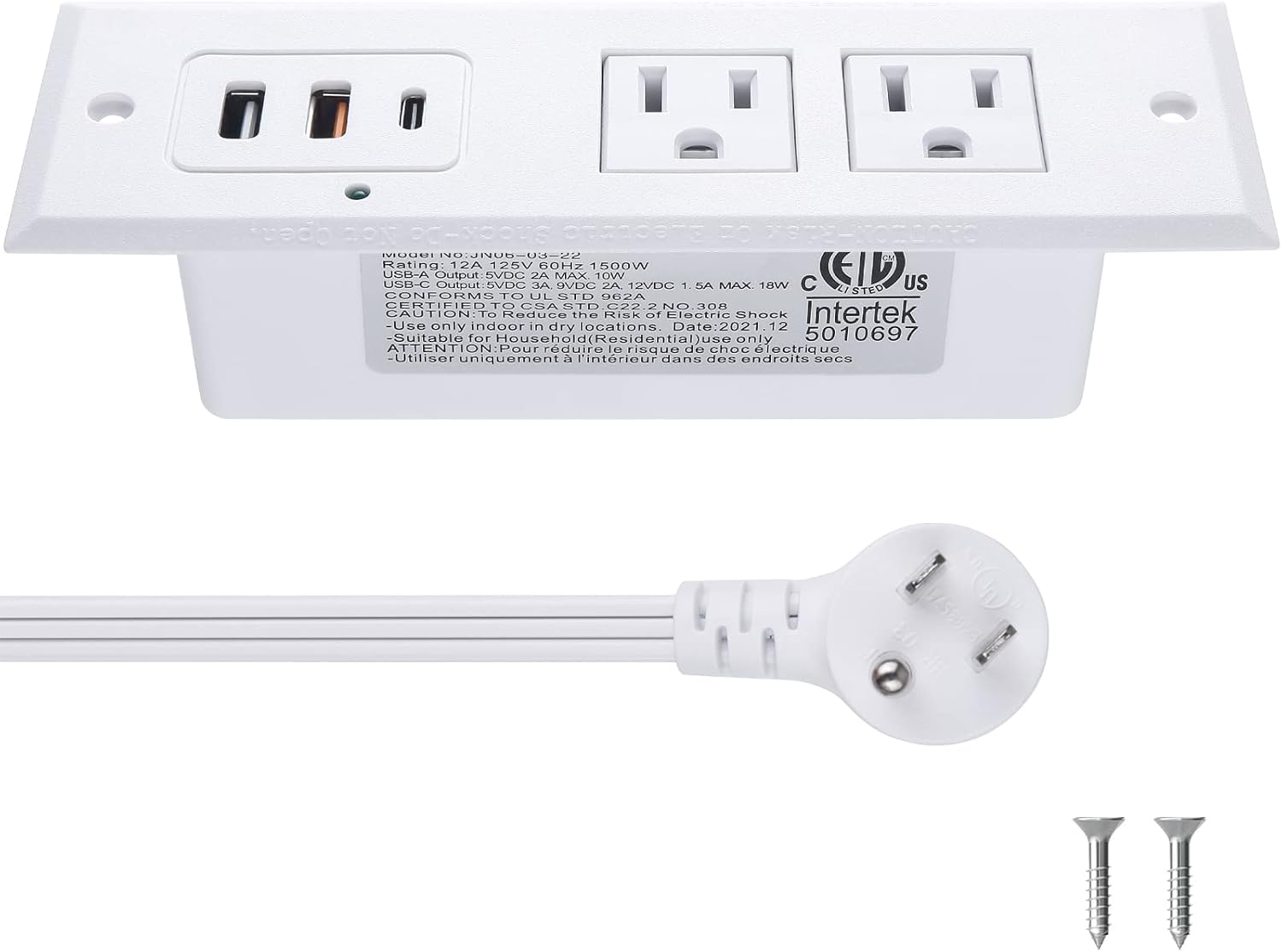 CCCEI Recessed Power Strip with Fast Charging USB Ports for Desks