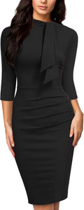 Miusol Women's Retro Half Collar Ruffle Knee-Length Pencil Dress
