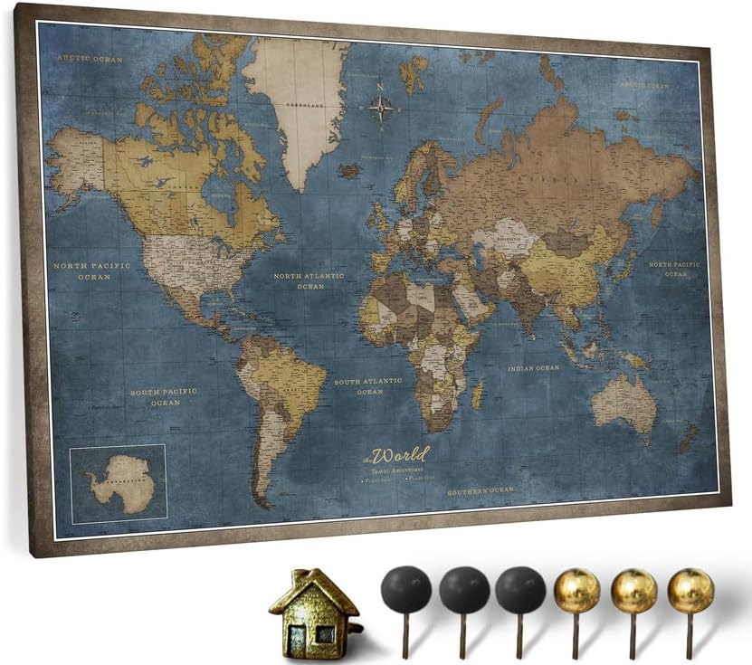 Canvas World Map Cork Pin Board for Stylish Home Decoration