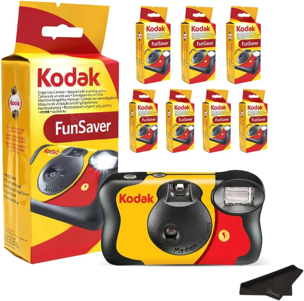 7-Pack Kodak Funsaver Cameras + Microfiber Cloths Bundle