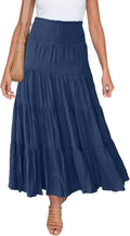 Women's Summer Flowy Boho Maxi Skirt - Smocked Waist, Ruffle Tiered