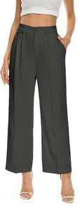 Women's Cropped Pleated Front Wide Leg Pants - Dressy Casual