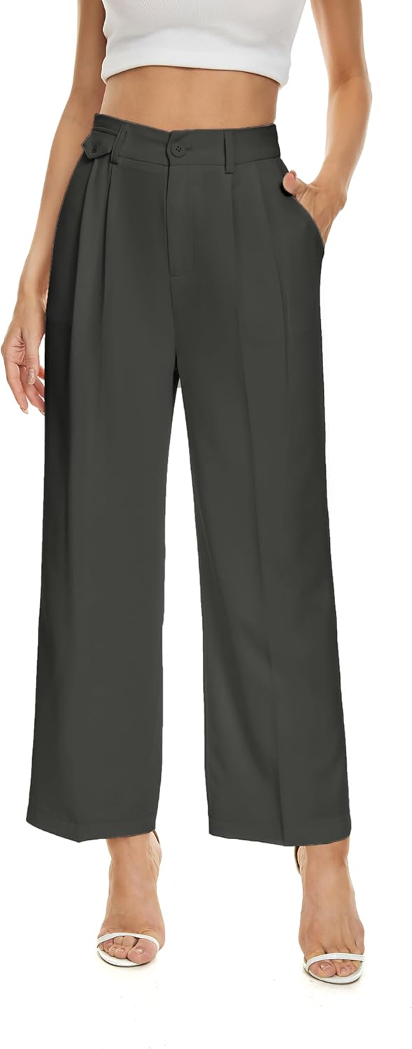 FUNYYZO Women's Loose Pleated Front Long Pants for Casual Style