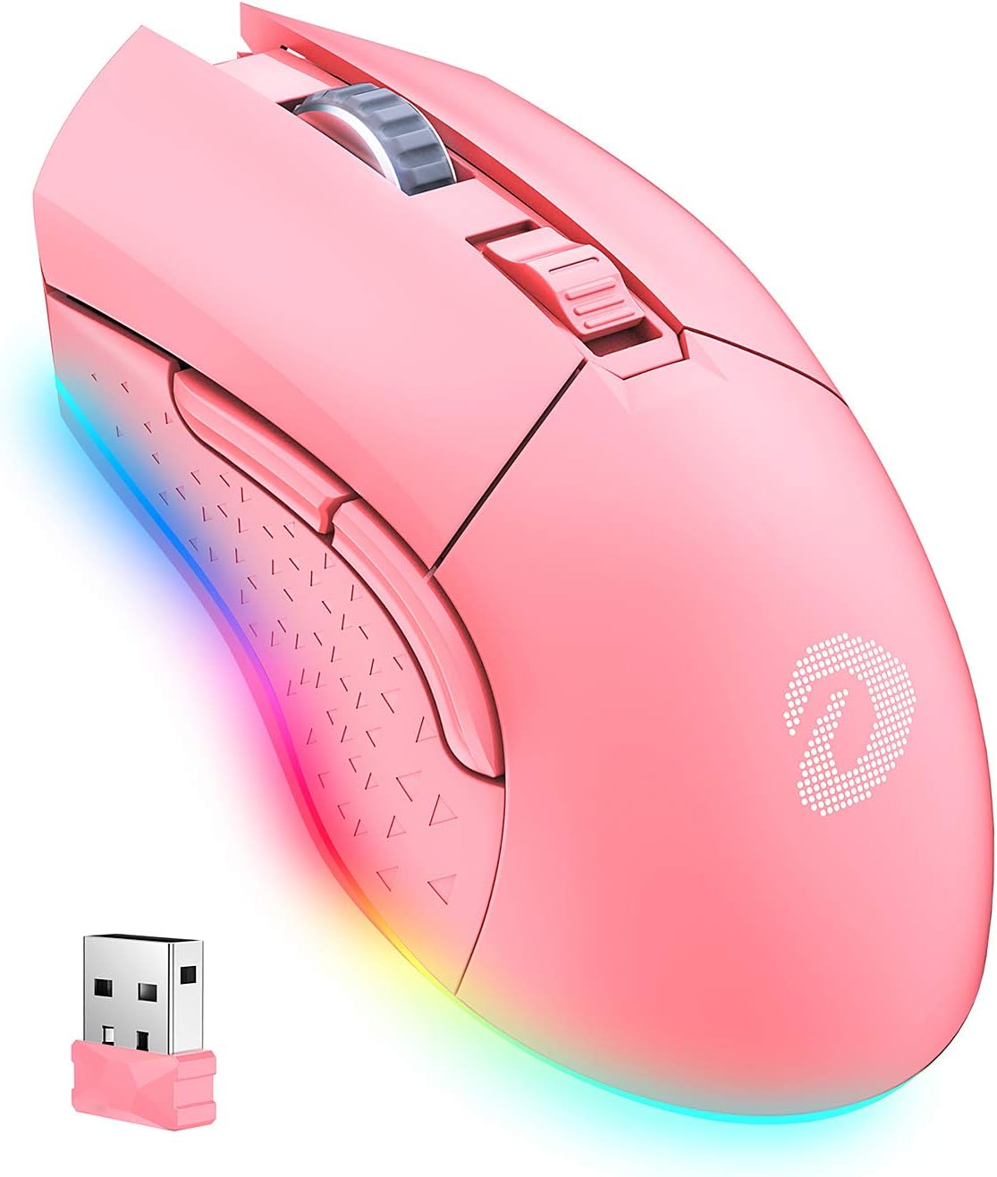 DAREU Pink Wireless Gaming Mouse with RGB and 7 Buttons