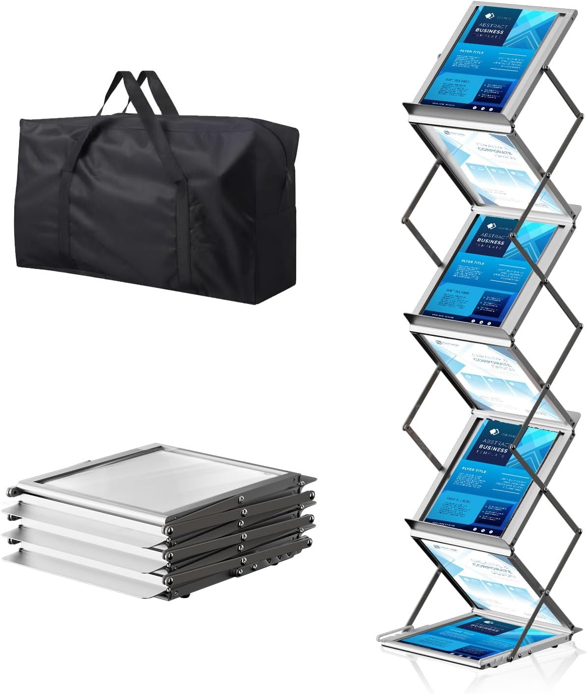 6 Pockets Foldable Aluminum Magazine Rack for Displays