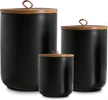 Black Ceramic Canister Set with Wooden Lid - Sleek Kitchen Storage