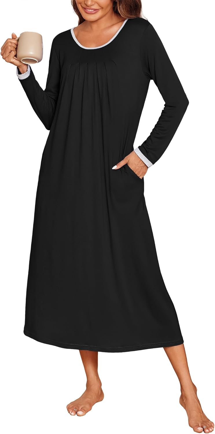 Ekouaer Long Nightgowns for Women with Pockets and Comfort