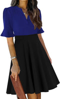 Womens Ruffle Sleeve V Neck Fit and Flare Knee Length Dress