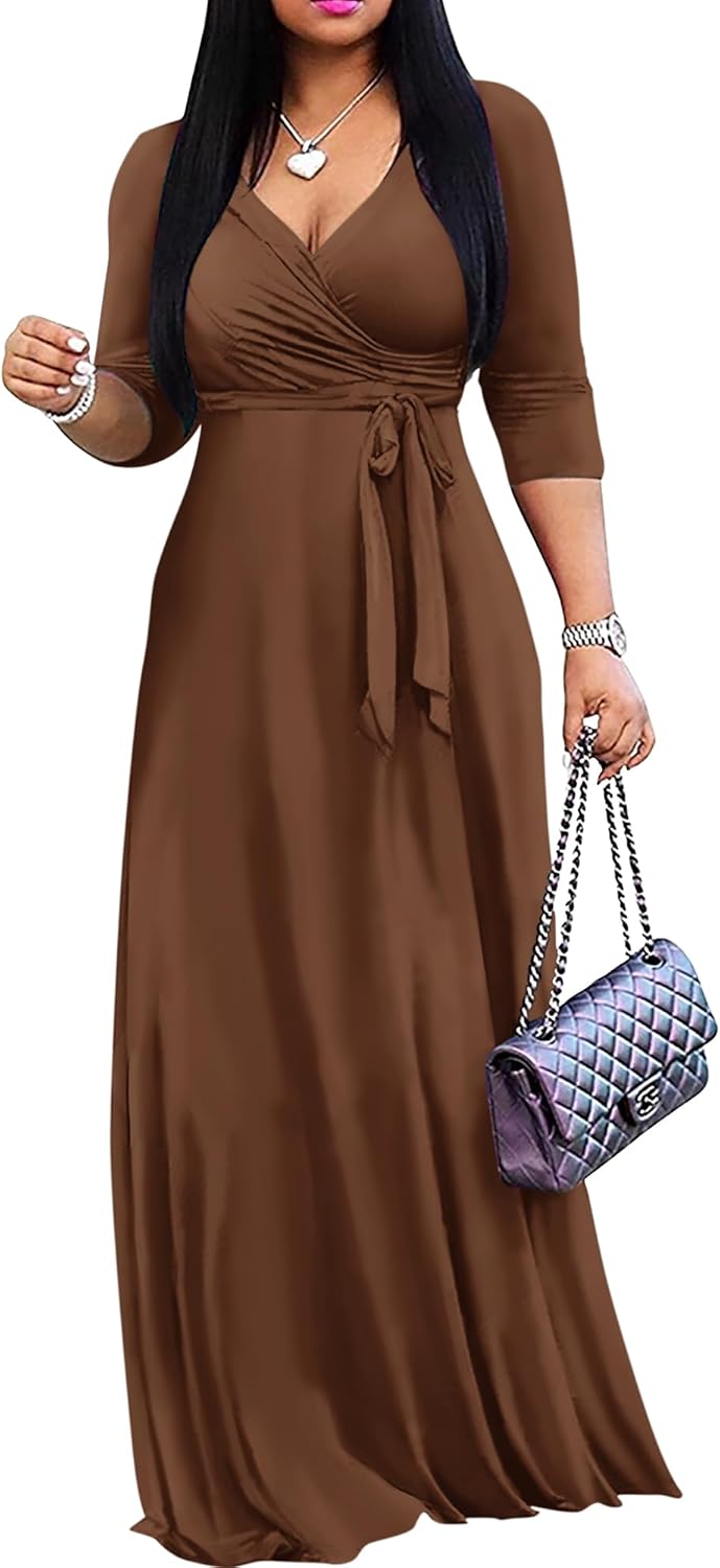 FANDEE Women's Maxi Dress - Bohemian V-Neck Long Dress