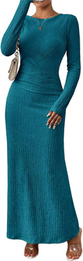 Fall Dress for Women 2025 Long Sleeve Maxi Bodycon - Ruched Crew Neck