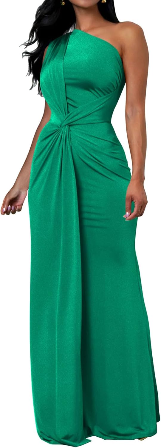 Elegant Sleeveless One Shoulder Bodycon Maxi Dress for Women