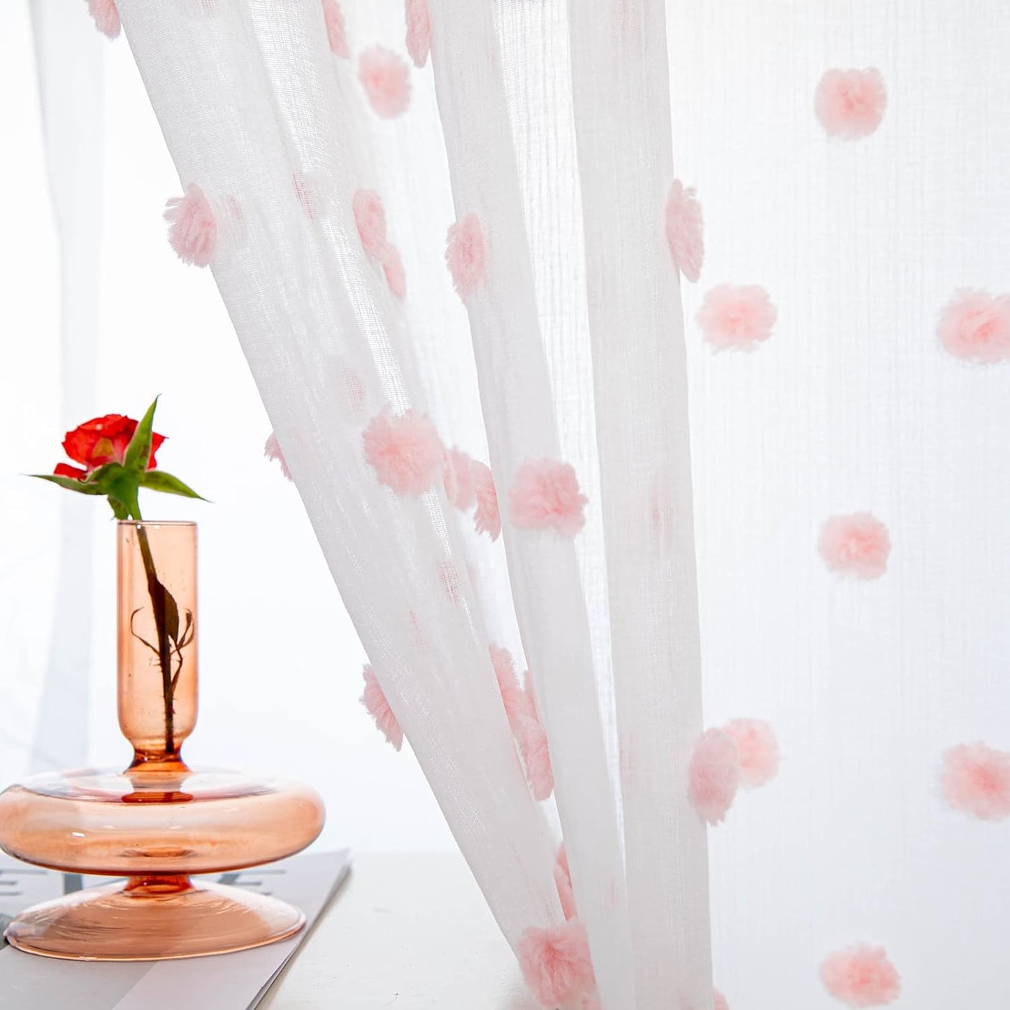 Pink Pom Pom Sheer Curtains by MYSKY HOME